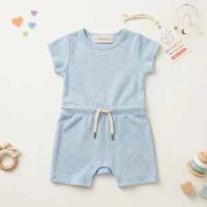 MOMSY Ultra-Soft Organic Cotton Baby Romper – Light Blue Heather