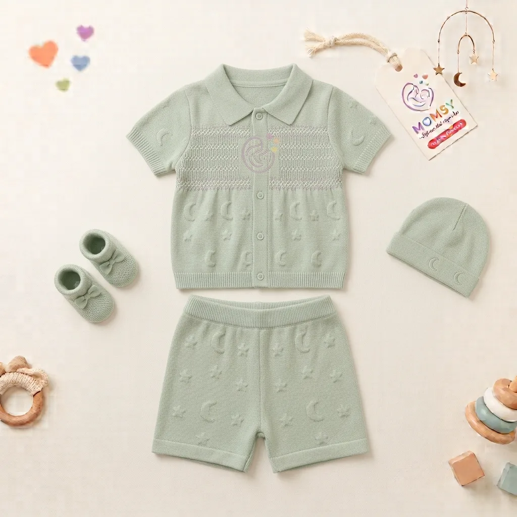 MOMSY 2-Piece Celestial Knit Pinafore Dress & Ribbed Onesie Set – Sage Green - Image 2