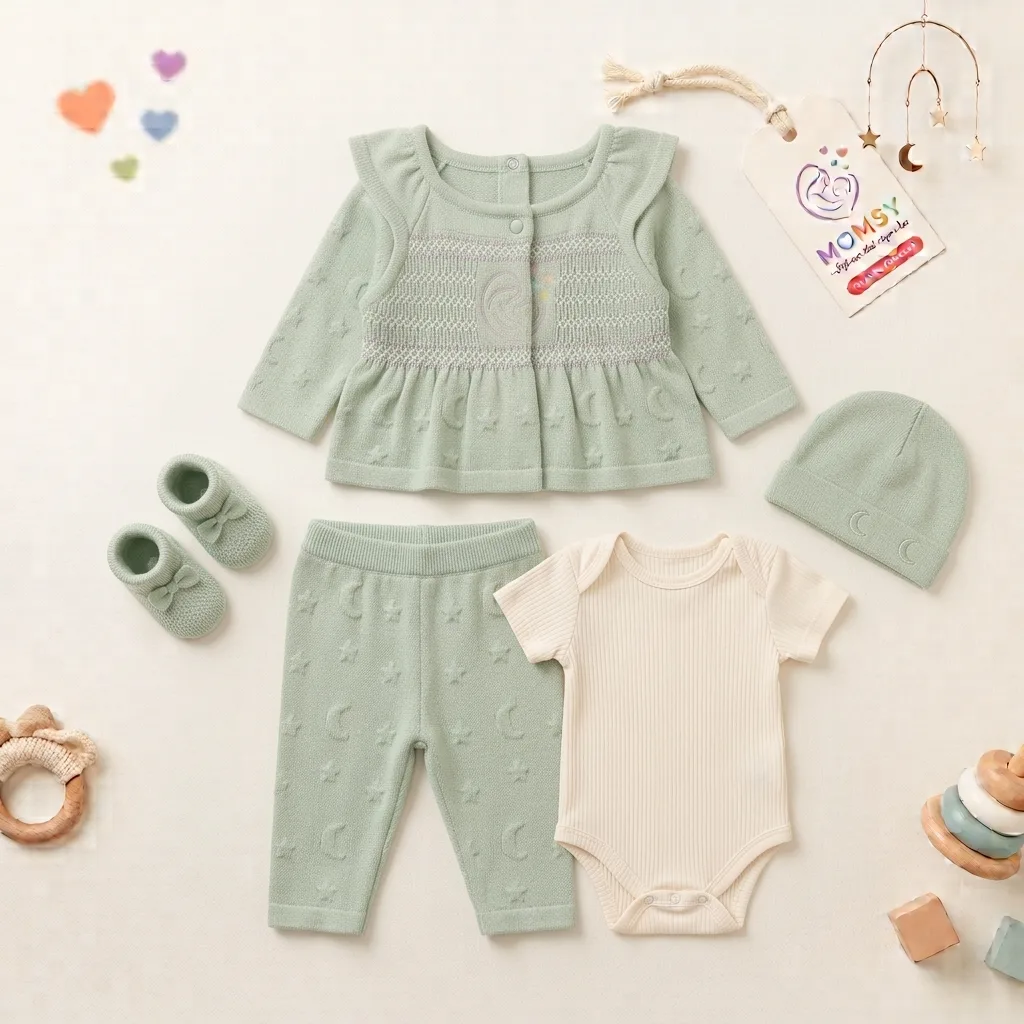 MOMSY 5-Piece Celestial Knit Baby Take-Home Set – Sage Green
