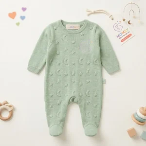 MOMSY Soft Knit Celestial Footed Sleepsuit – Sage Green